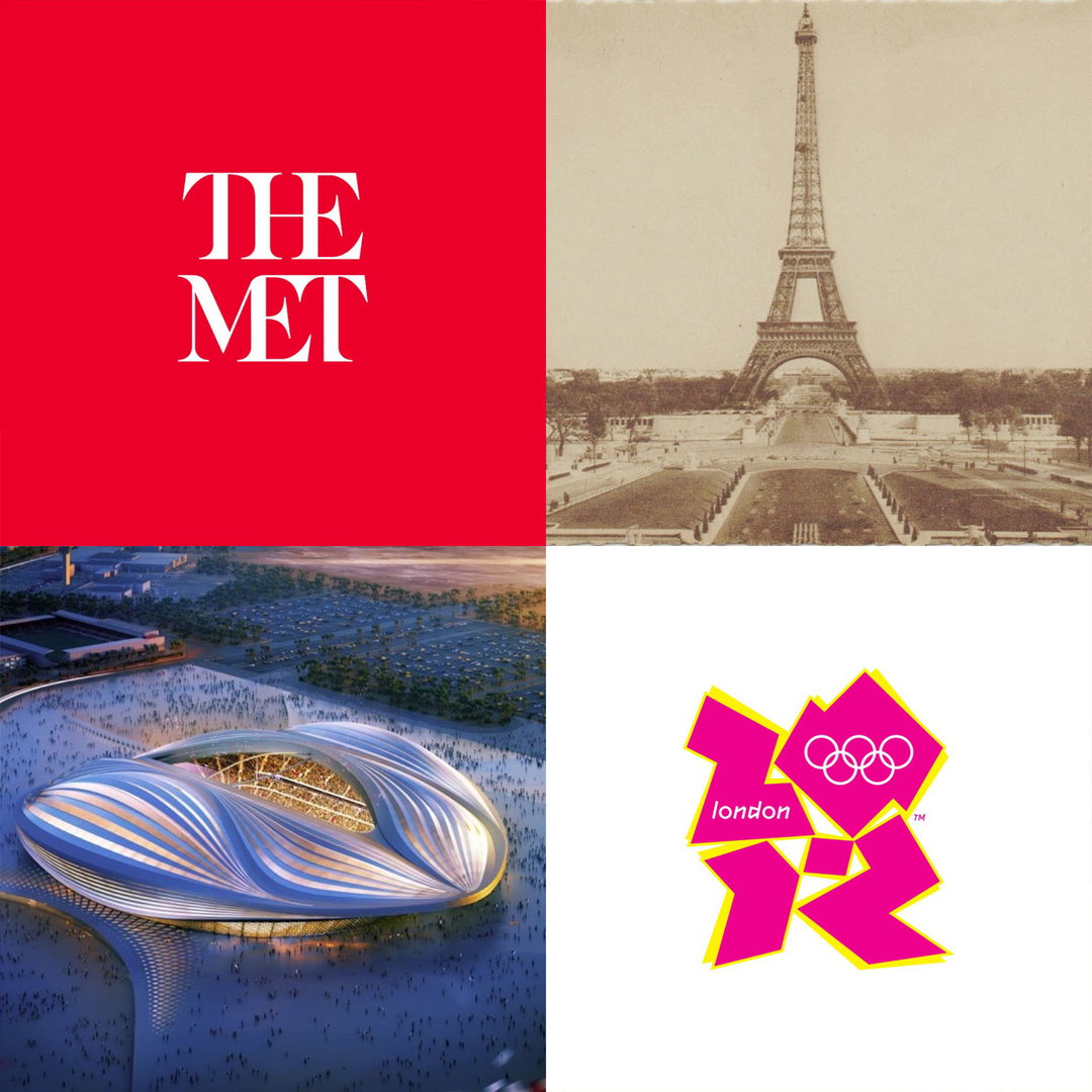 the met logo, eiffel tower, Al Janoub Stadium, London 2012 logo