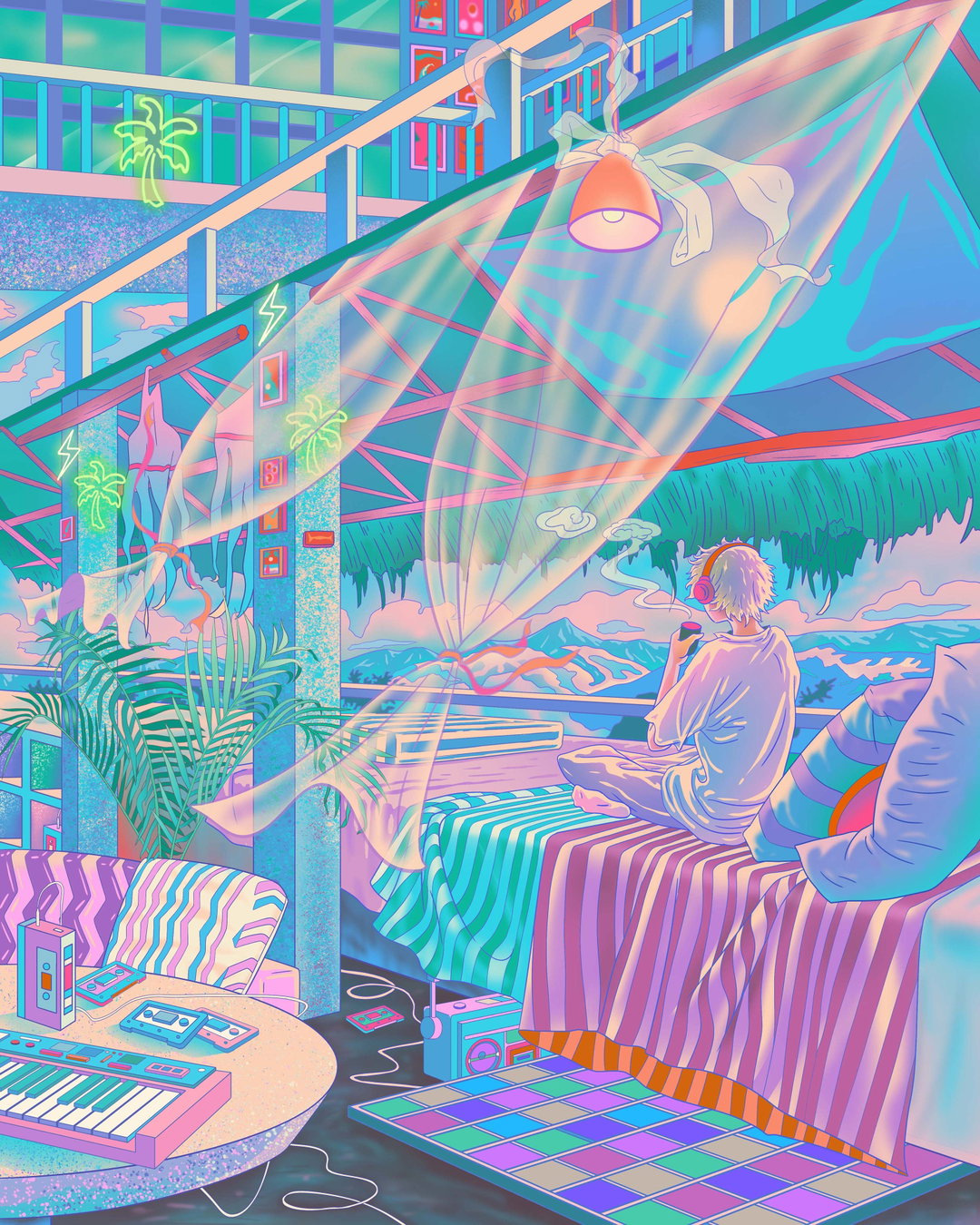 Enter the futuristic, vaporwave dreamland of illustrator Yu Cai