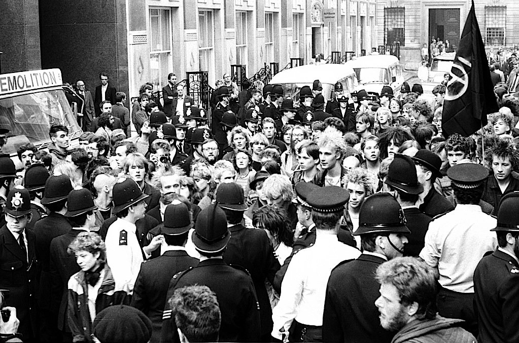 A Stop The City protest against the military financial complex, London, 1983 (Flickr)