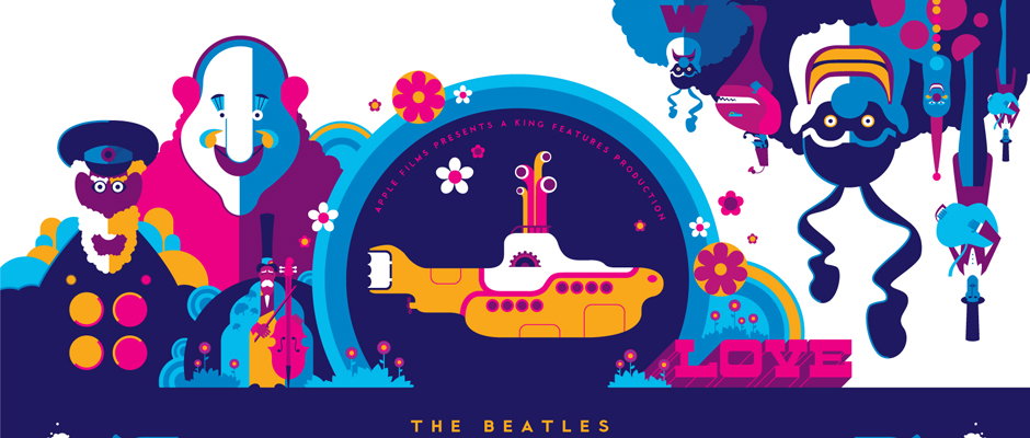 Tom Whalen's uber-colourful Yellow Submarine screenprints are the