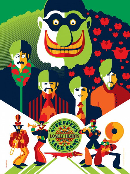 Tom Whalen's uber-colourful Yellow Submarine screenprints are the
