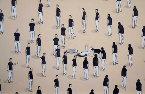 Wonderwalls: Valencia street artist Escif's been adorning crumbling surfaces with his inky figures