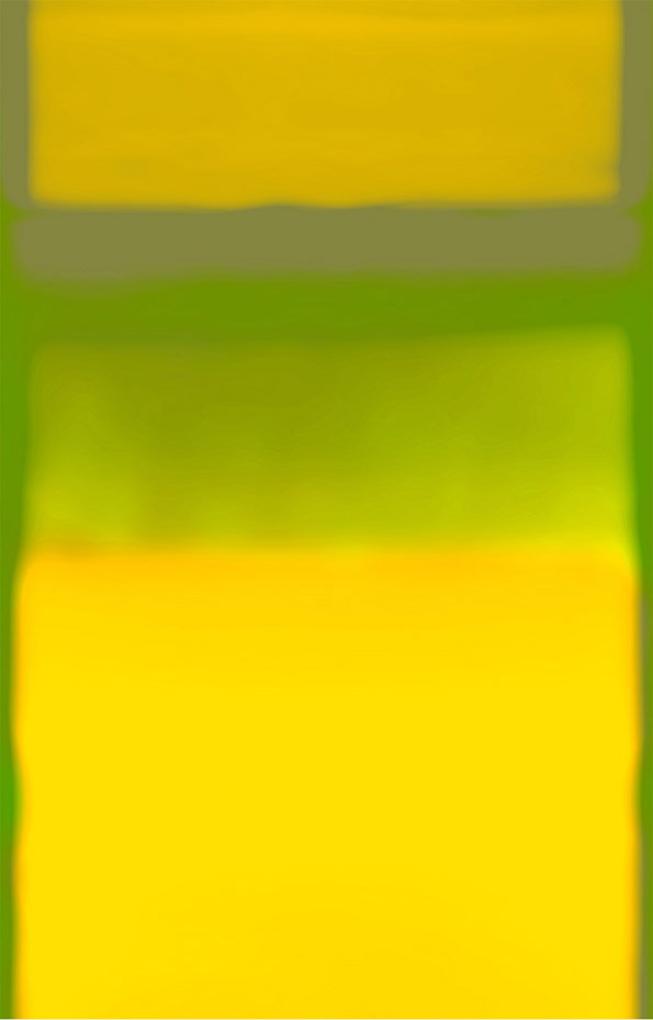 An abstract image of blurred, rectangular blocks of colour. Bright yellow shapes are layered over a muted green background.