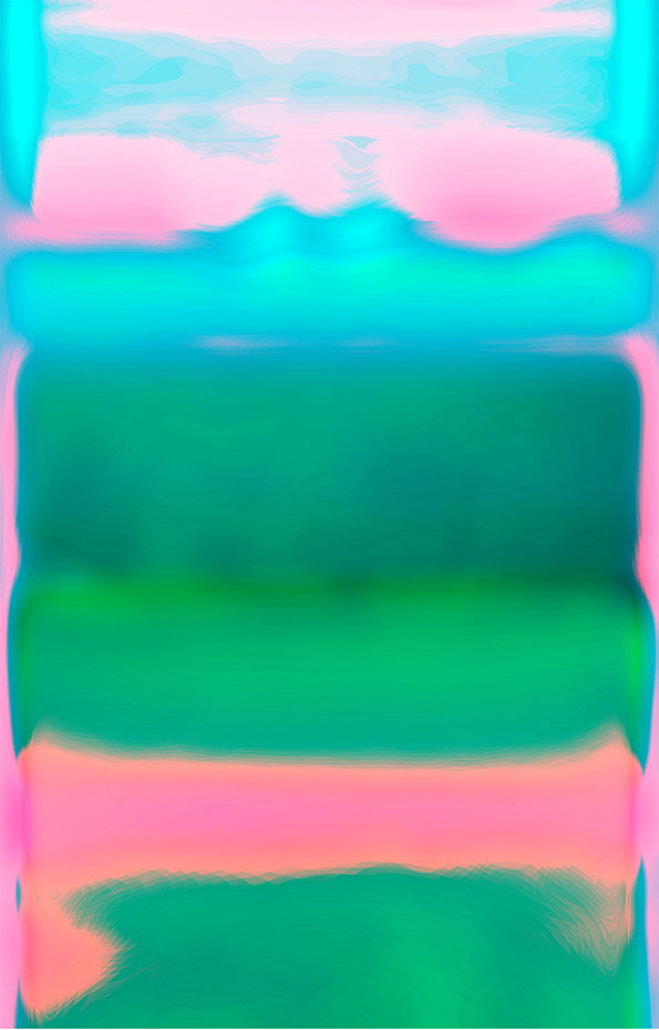 An abstract digital image featuring blurred, horizontal bands of colour. Vibrant shades of pink, cyan and green bleed into one another with soft, liquid edges.