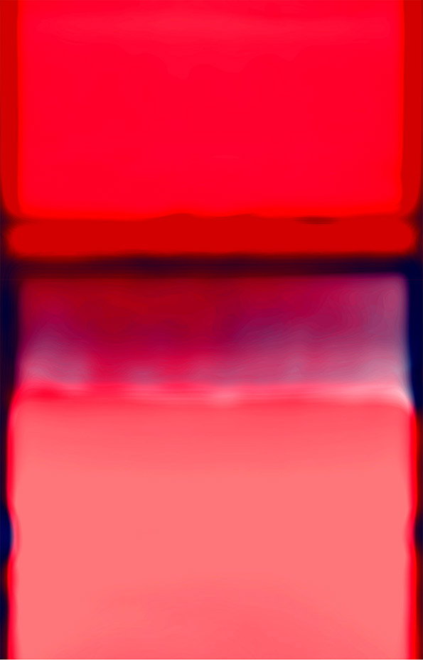 An abstract image of blurred red and pink tones. A vibrant red block sits at the top, separated by a dark line from a softer, gradient wash of pink and purple below.