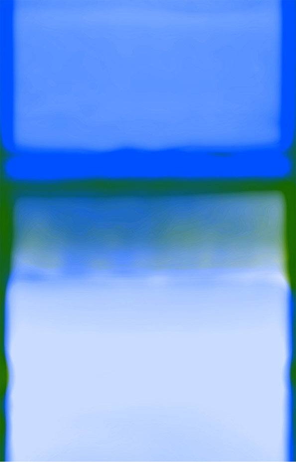 An abstract image of blurred blue and green tones. A solid block of bright blue sits above a softer, pale blue area separated by a dark green band.