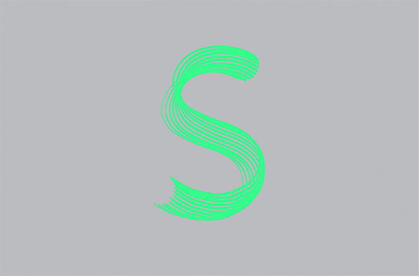 A graphic of a lime green letter “S” formed by a series of parallel, flowing lines. The shape is set against a plain grey background.