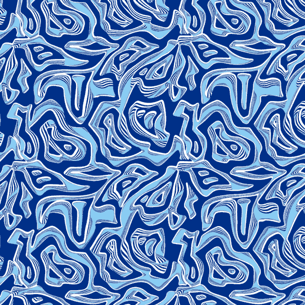 An animation of a blue and white abstract pattern. The swirling, organic shapes shift with subtle movement.