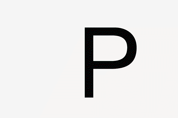 An animation in which a black, stippled geometric shape morphs against a white background. The form shifts between different abstract letter-like configurations.