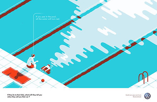 Illustrated campaign for Volkswagen uses parents lying to children as a metaphor