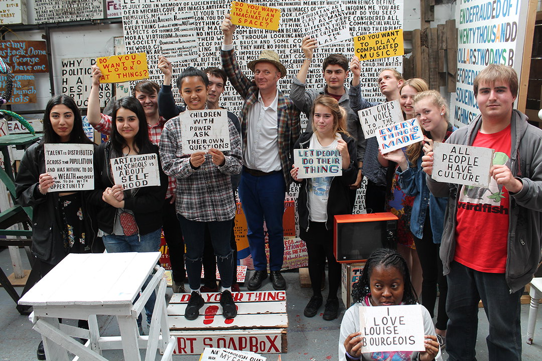 Young-people-visiting-Bob's-studio-in-Ramsgate-August-2015Bob-and-Roberta-Smith-art-is-your-human-right-its-nice-that-.jpg