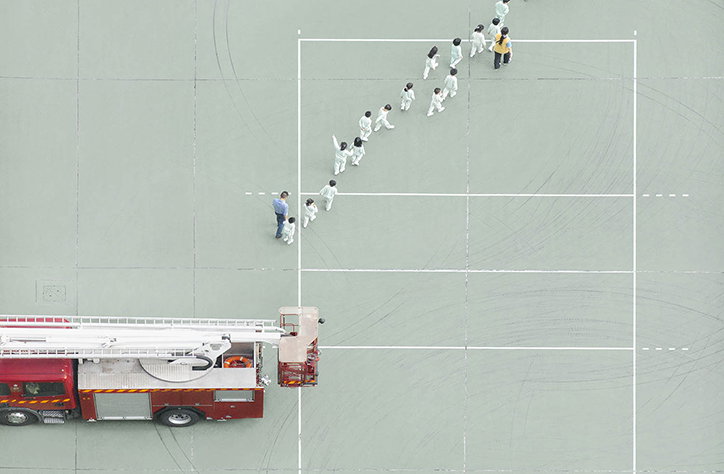 Chan Dick’s aerial photos of a Hong Kong fire station taken from a toilet window