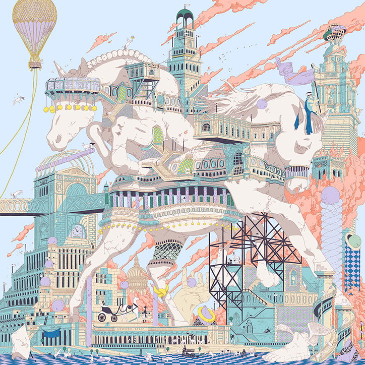 Ugo_Gattoni_Hermes_Scarf_Hippopolis_surreal_illustration.jpg
