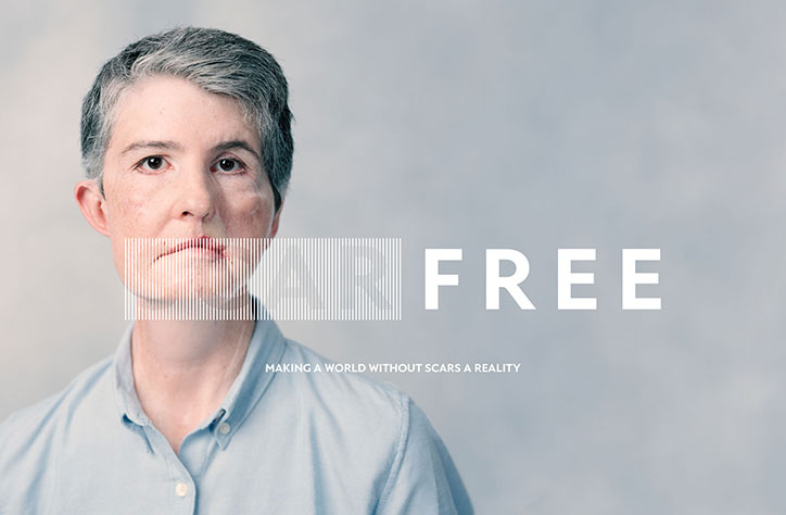 venturethree rebrands Scar Free Foundation using striking portraits by Spencer Murphy