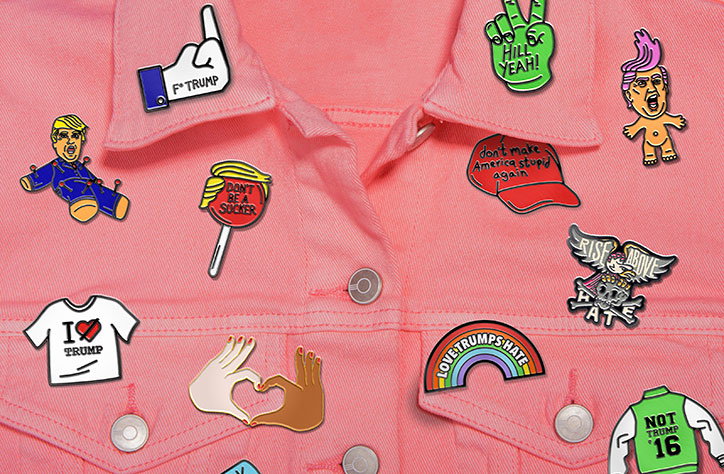 Trump protest pins by Sagmeister & Walsh, Hort, Olimpia Zagnoli and more
