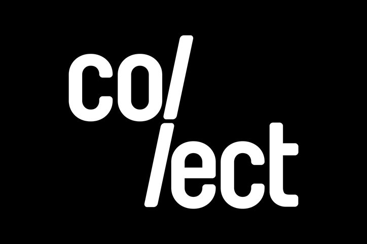 White typography on a black background reads “co/ /ect”. The text is split across two lines, with two forward slashes separating the letters.