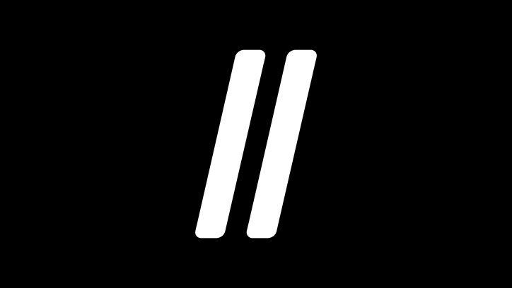 Two thick, white parallel lines lean to the right against a solid black background.