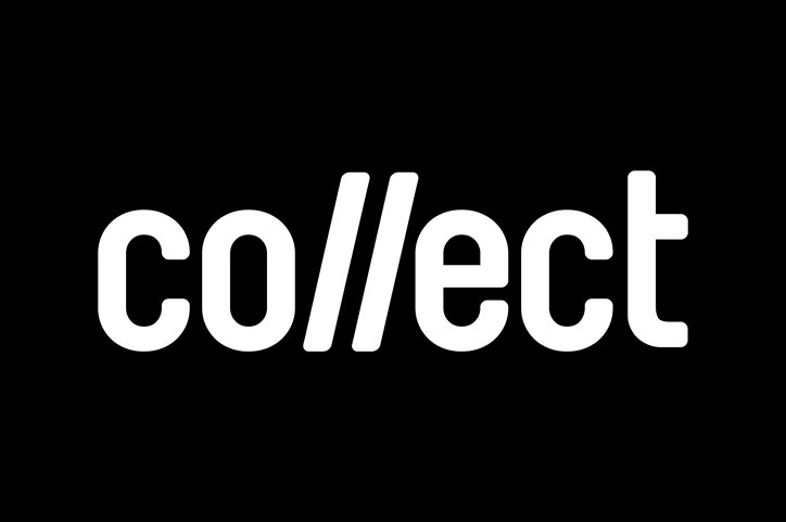 White bold text on a black background reads “collect”. The two “l” characters are slanted to the right.