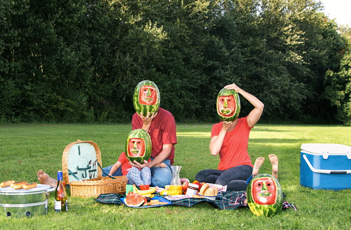 Max Siedentopf reenacts cliché family photography using sculpted watermelons