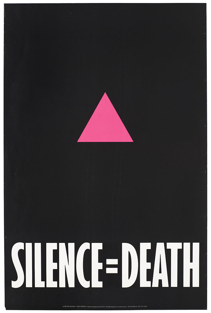 Can-Graphic-Design-Save-Your-Life-Wellcome-Trust-itsnicethat-A-pink-triangle-against-a-black-backdrop-with-the-words-'Silence_Death'_-an-advertisement-for-The-Silence-_-Death-Project_--1987.jpg