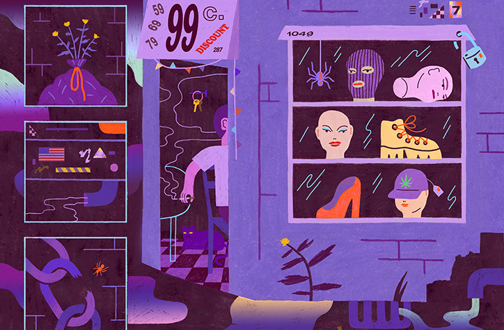 Ariel Davis uses purple-hues and hand-drawn shapes for her editorial illustrations