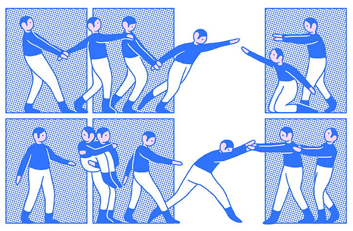 Evan Cohen’s illustrated characters work together to travel through the panels of his comic
