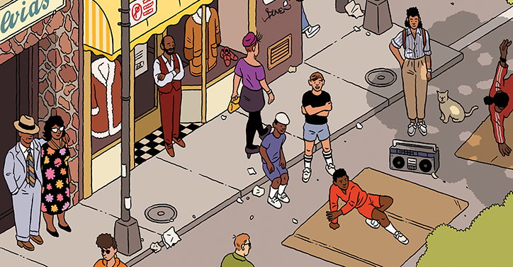 T: The New York Times Style Magazine commissions Ilya Milstein to draw a fantasy of 80s New York