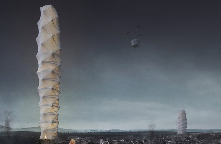 Architects have designed a foldable skyscraper to offer relief in remote disaster zones