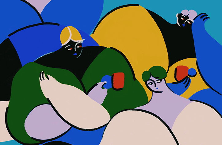 Lulu Lin’s illustrations depict playful, round and tumbling female figures
