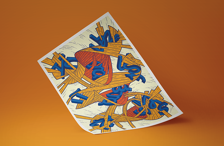 Designers Homa Delvaray and Masoud Morgan create a typographically dancing bi-lingual poster