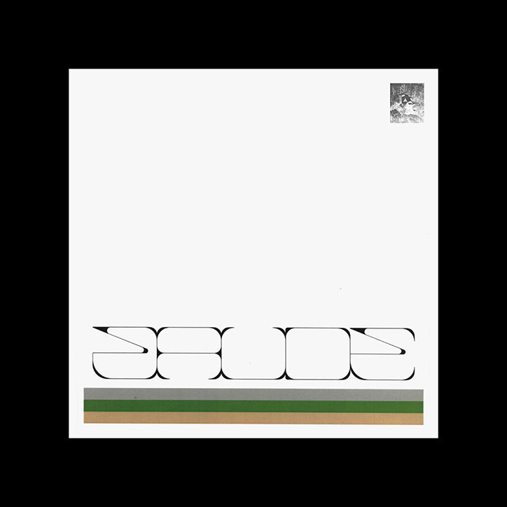 A minimalist graphic design on a white background. Stylised, fluid typography reads “SALOE” above three horizontal bands of grey, green and beige.