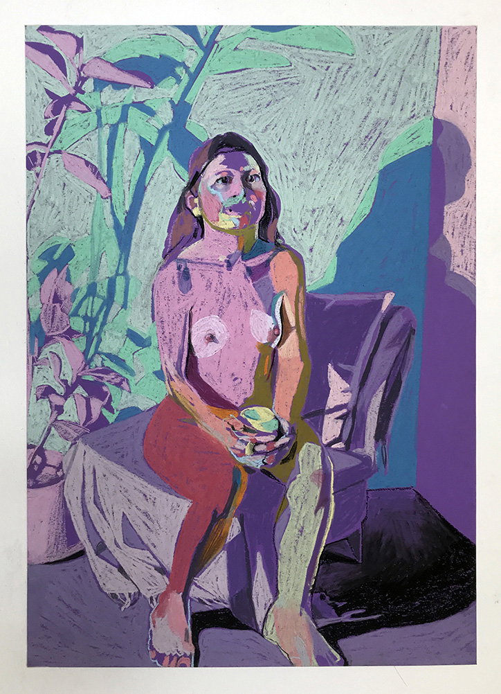HesterFinch-NudeonPurplewithPlantandMug-PastelonPaper-Art-itsnicethat.jpg