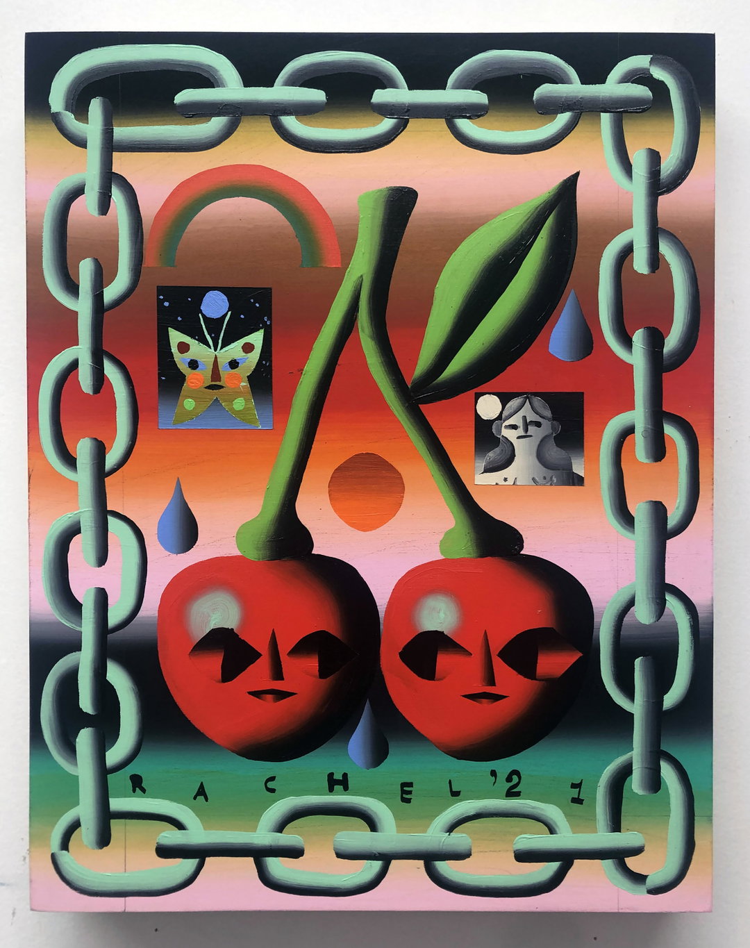 Cherry couple with two mini paintings.jpg