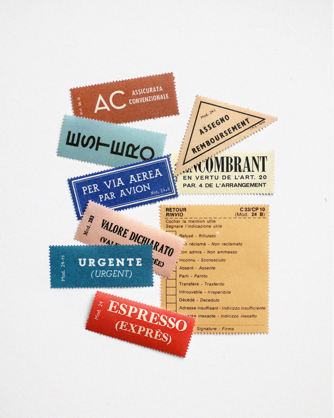 Italian postal labels, 1950s.JPG