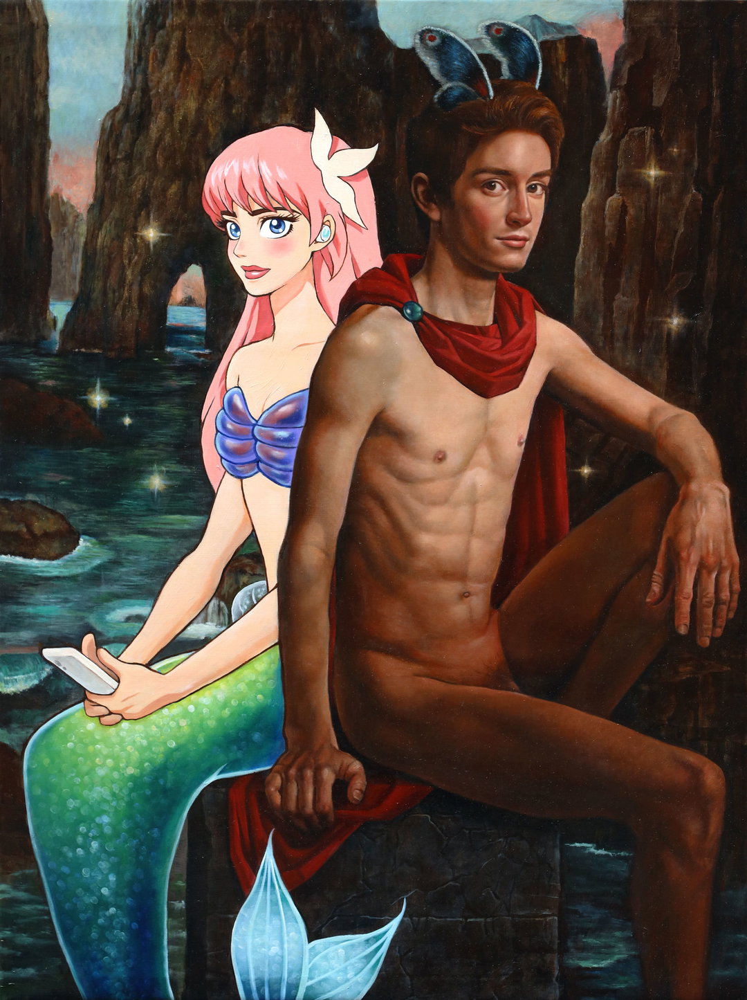 Naruki Kukita Oberon and VR mermeid, 48x36incges, oil on linen, 2022.jpg