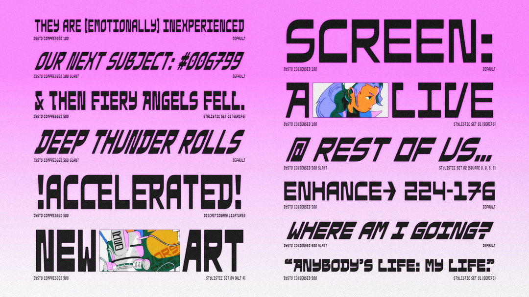 Swim Type’s monospaced, modular typeface Dysto offers a glimpse into the not-so-distant future
