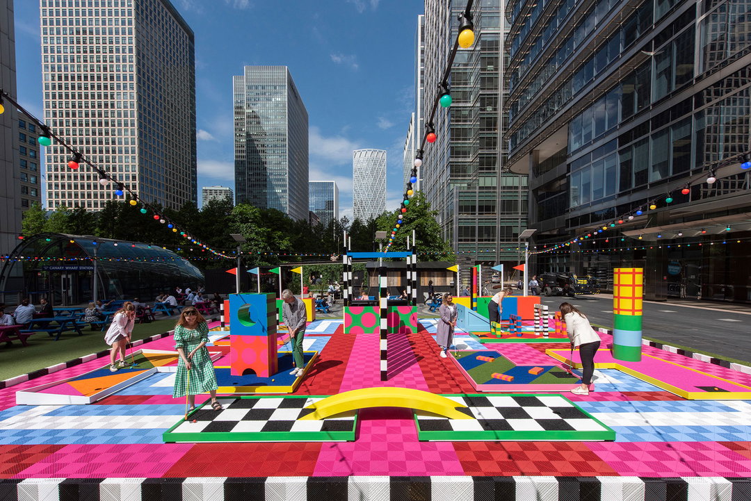 Craig & Karl’s graphic Canary Wharf minigolf installation is a colourful addition to London's business district