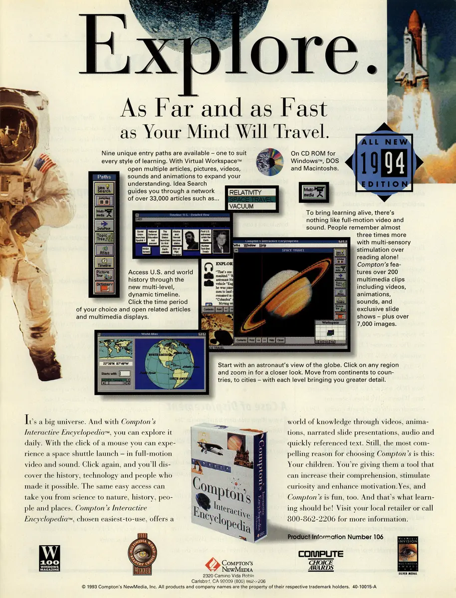 Compton’s Interactive Encyclopedia advertisement, Compton's New Media, 1994