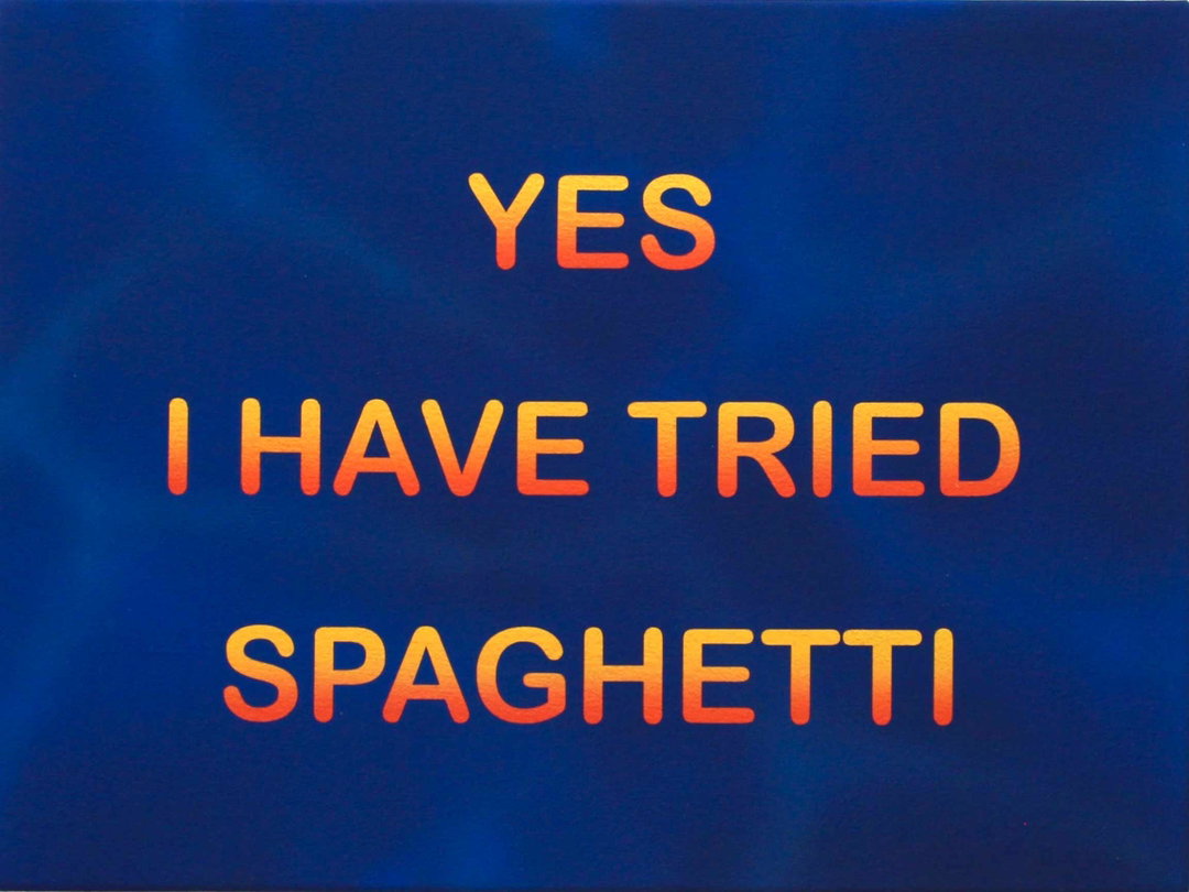 Hunter Harvey’s “text paintings” are graphic parodies where the typeface is the main character