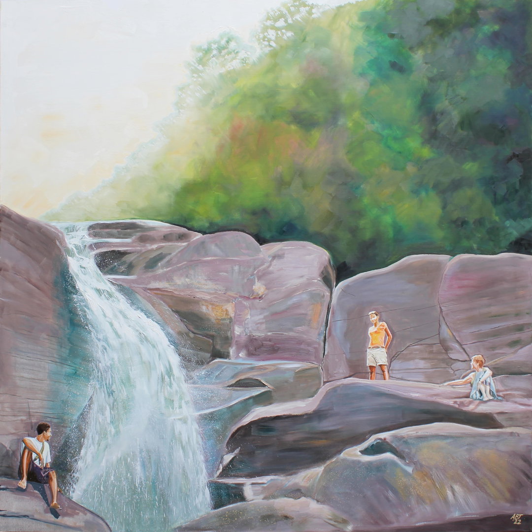 itsnicethat-Arthur Timothy, FIGURES IN A LANDSCAPE (CHARLOTTE), 2022, 190cm x 190cm, Courtesy of the artist and Gallery 1957.JPG