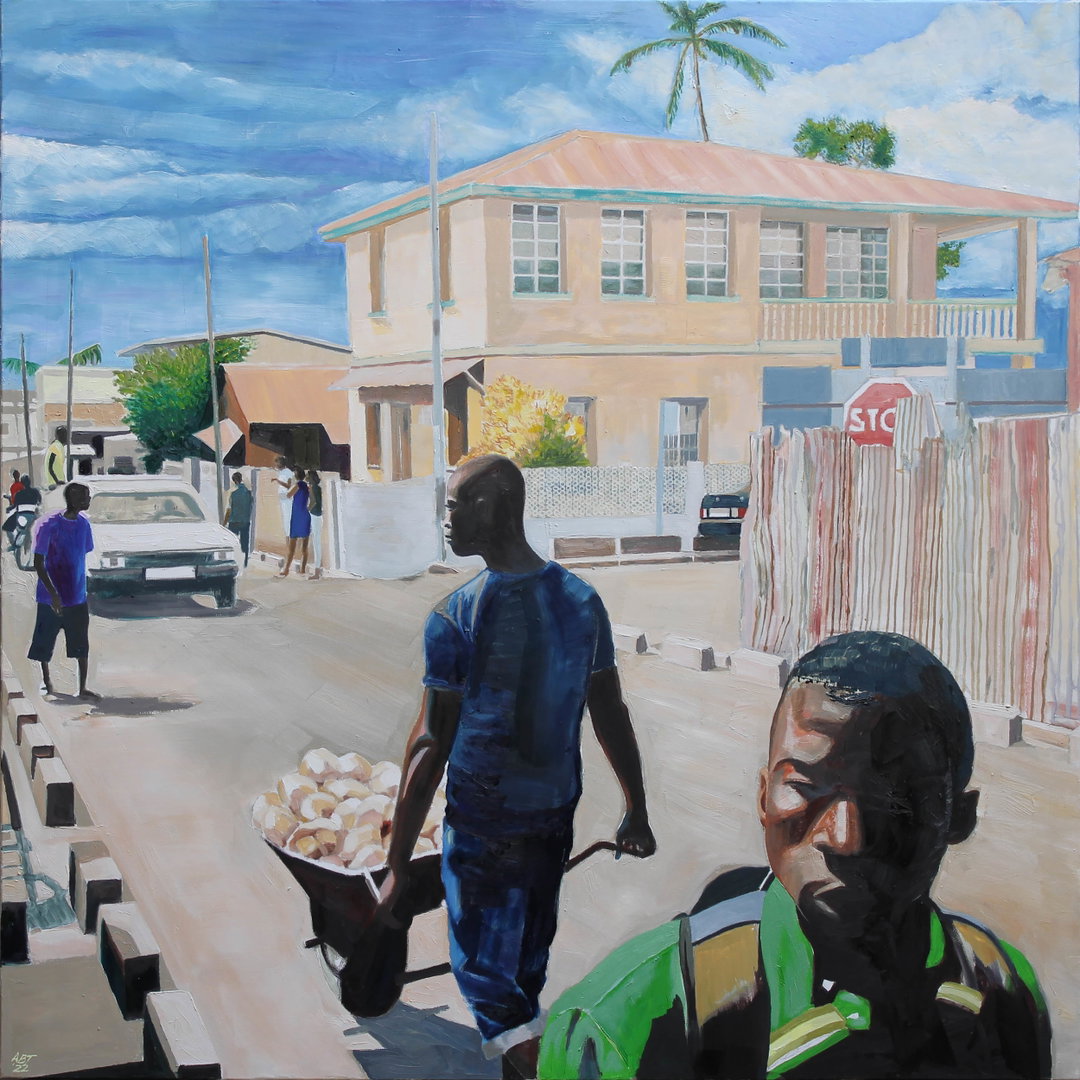 itsnicethat-Arthur Timothy, THE COCONUT SELLER, 2022, 101.6cm x 101.6cm, Courtesy of the artist and Gallery 1957.jpg