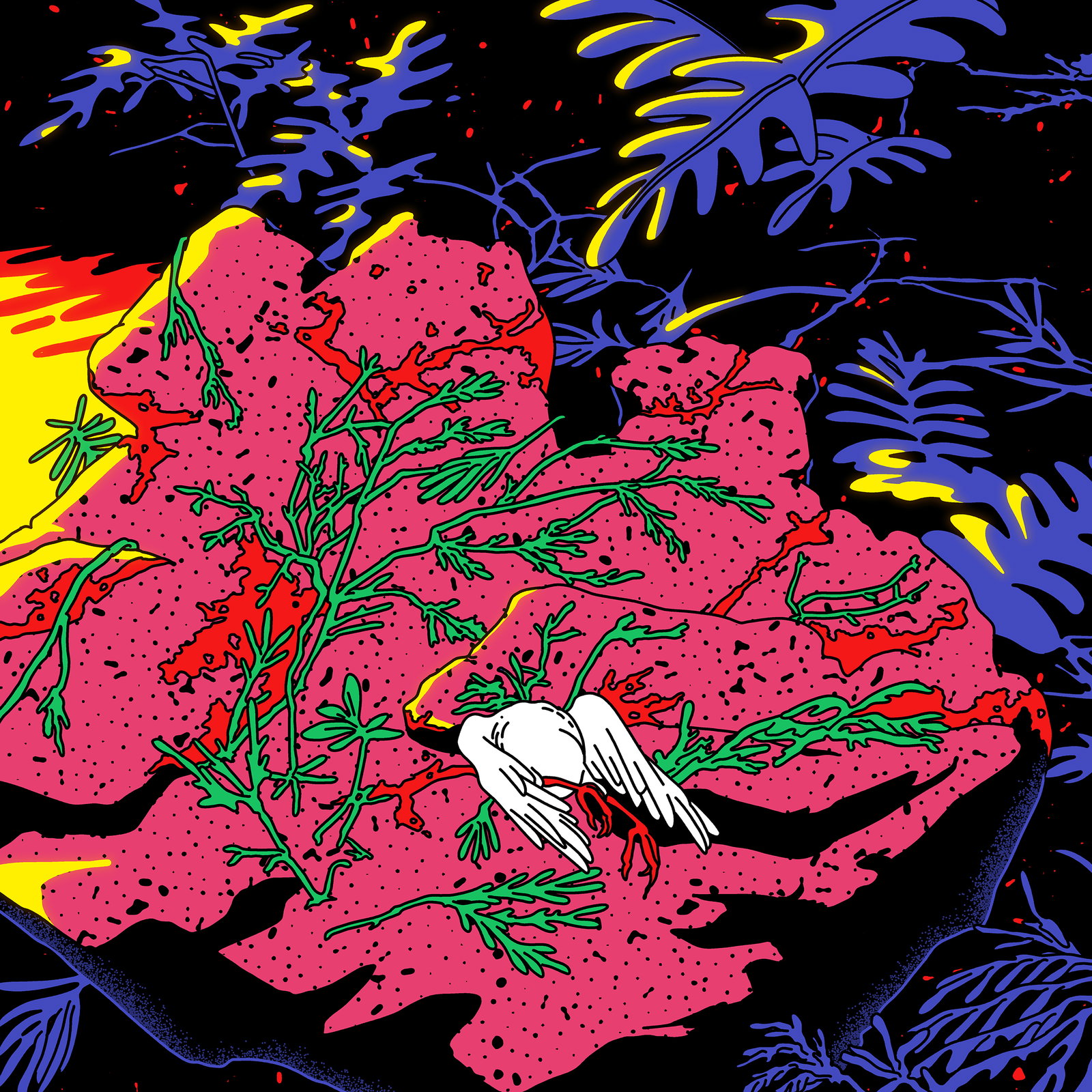 Jinhwa Jang draws abstract figures, neon landscapes and dystopian