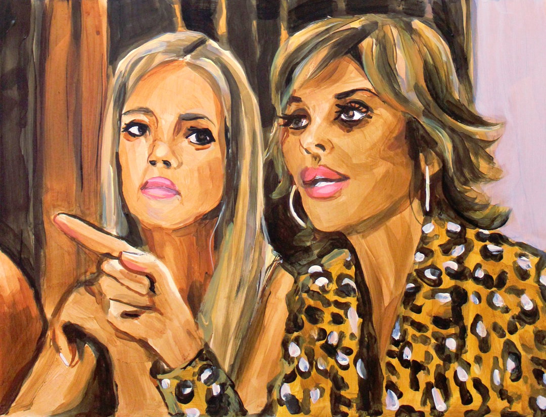 laura-collins-art-itsnicethat-Laura Collins Lisa Pointing Across the Table 12x16 acrylic on panel 2019.JPG