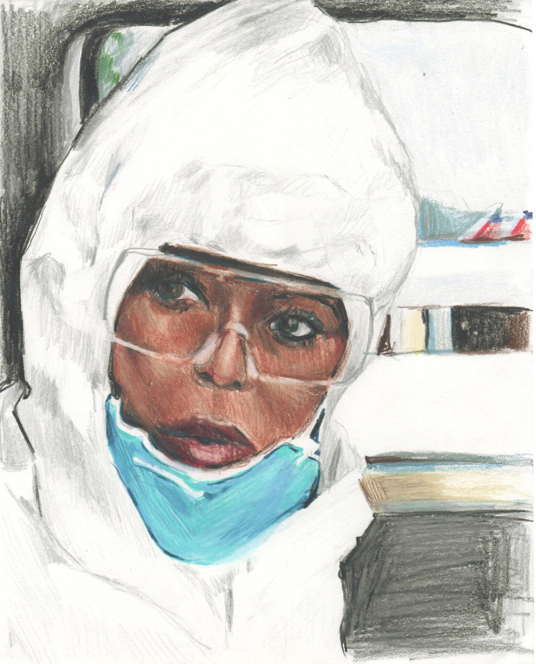 laura-collins-art-itsnicethat-Laura Collins Naomi Campbell at the Airport 8x10 colored pencil on paper 2020.jpg
