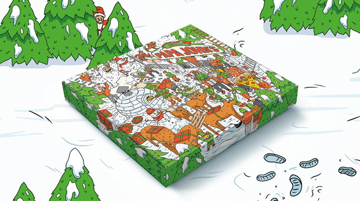 Illustrator Mike Hughes creates pizza-scented wrapping paper for Papa John’s Xmas campaign