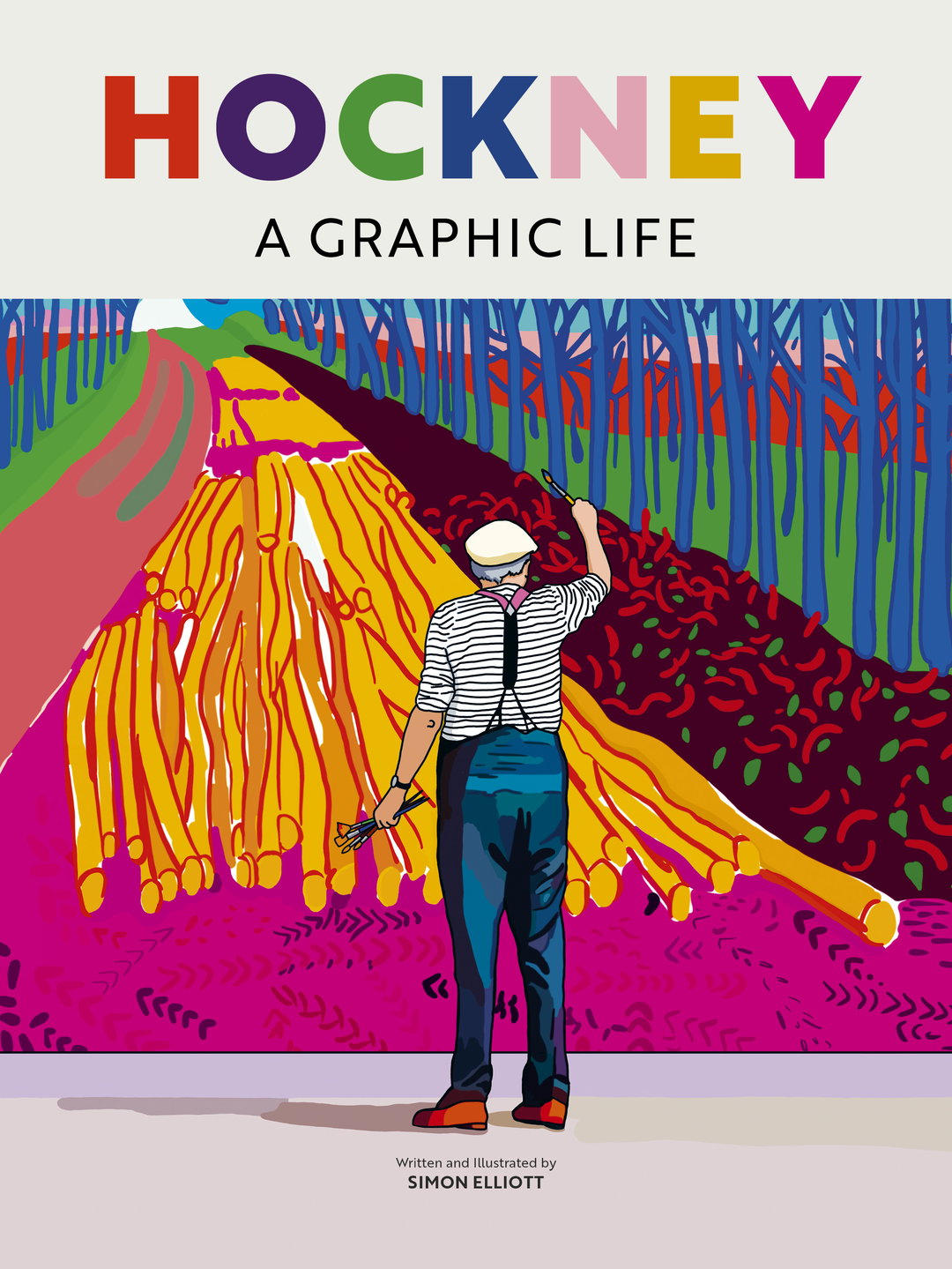 Simon Elliott illustrates the life of Hockney across decades and styles